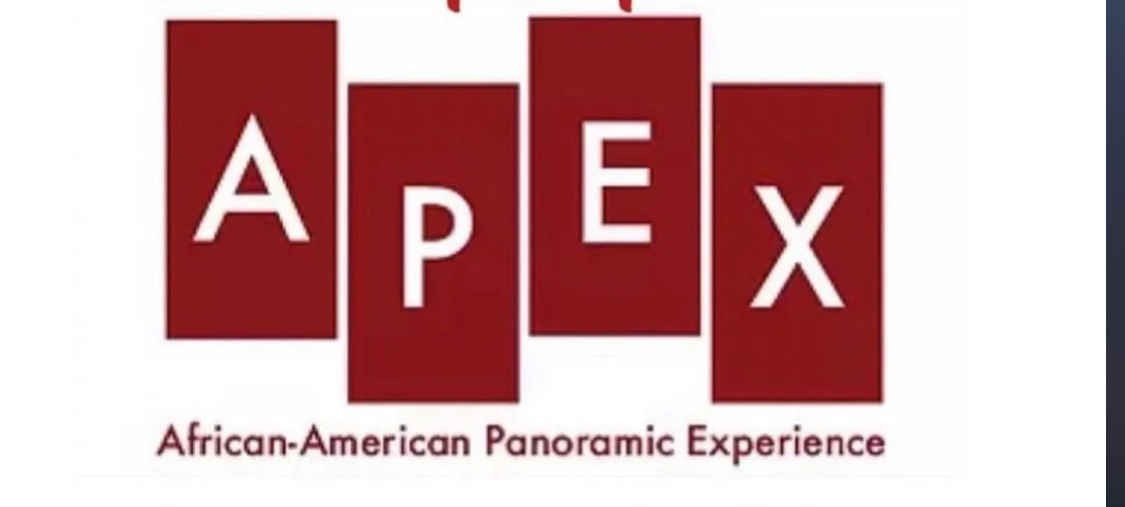 Logo of American Panoramic Experience with red panels and white letters.