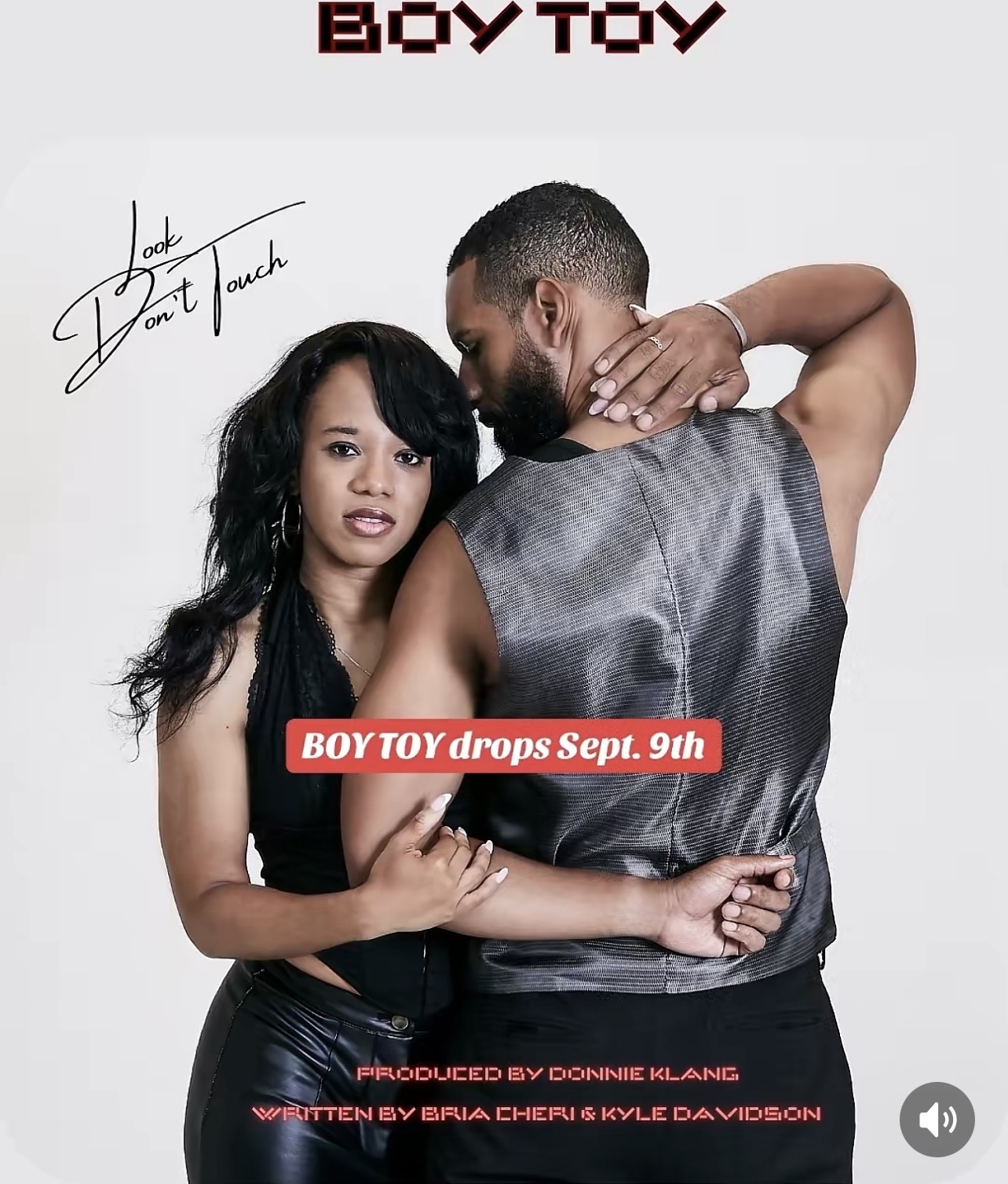 A couple posing intimately with a promotional text for a Sept. 7th event.